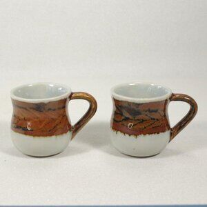 Set of 2 Tonala El Palomar Pottery Mugs, Ken Edwards Studio, Chevron Signed